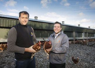 Pictured at Derwydd Farm, Llanfihangel Glyn Myfyr is farmer Llyr Jones with David Jones from Hafod Renewables.